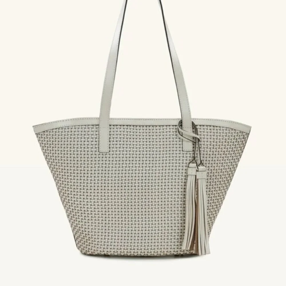 Patricia Nash Marconia Tote Woven Leather Latte Dark White Handbag - Picture 3 of 16
